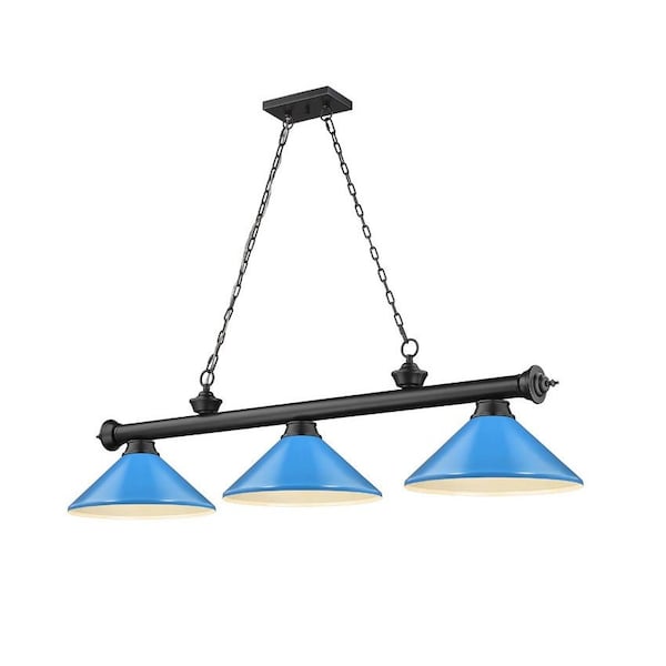 Z-Lite Cordon 3 Light Billiard, Matte Black & Electric Blue 2306-3MB-MEB - main